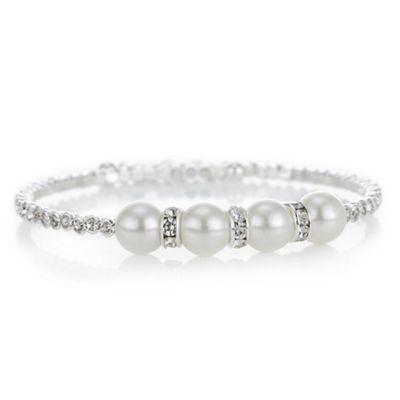 Silver pave crystal and pearl bracelet